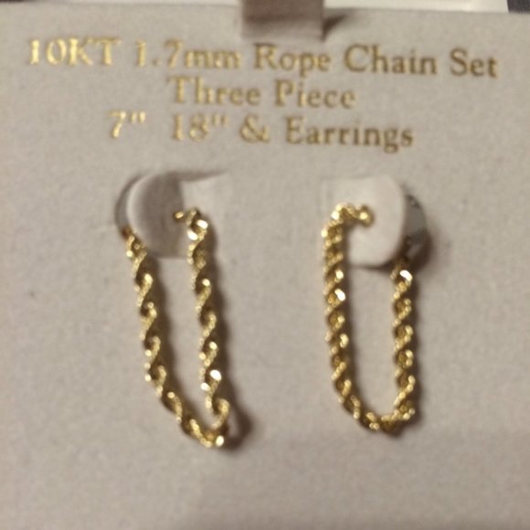 COPY - Beautiful 10KT, 1.7mm Gold Rope Chain Set (Chain, Earrings & Bracelet)- … - Picture 5 of 16
